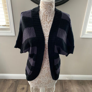 Dots Ladies Black & Gray Striped Knit Open Cardigan Size L